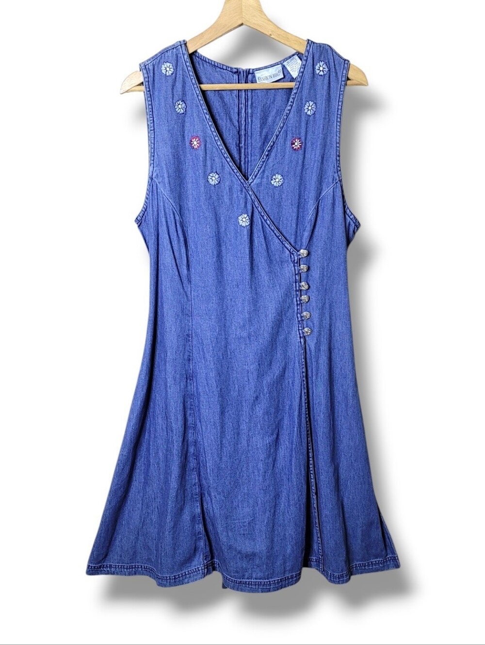 Fashion Bug Vintage Denim Skort Romper • Embroidered Tie-Back Belt